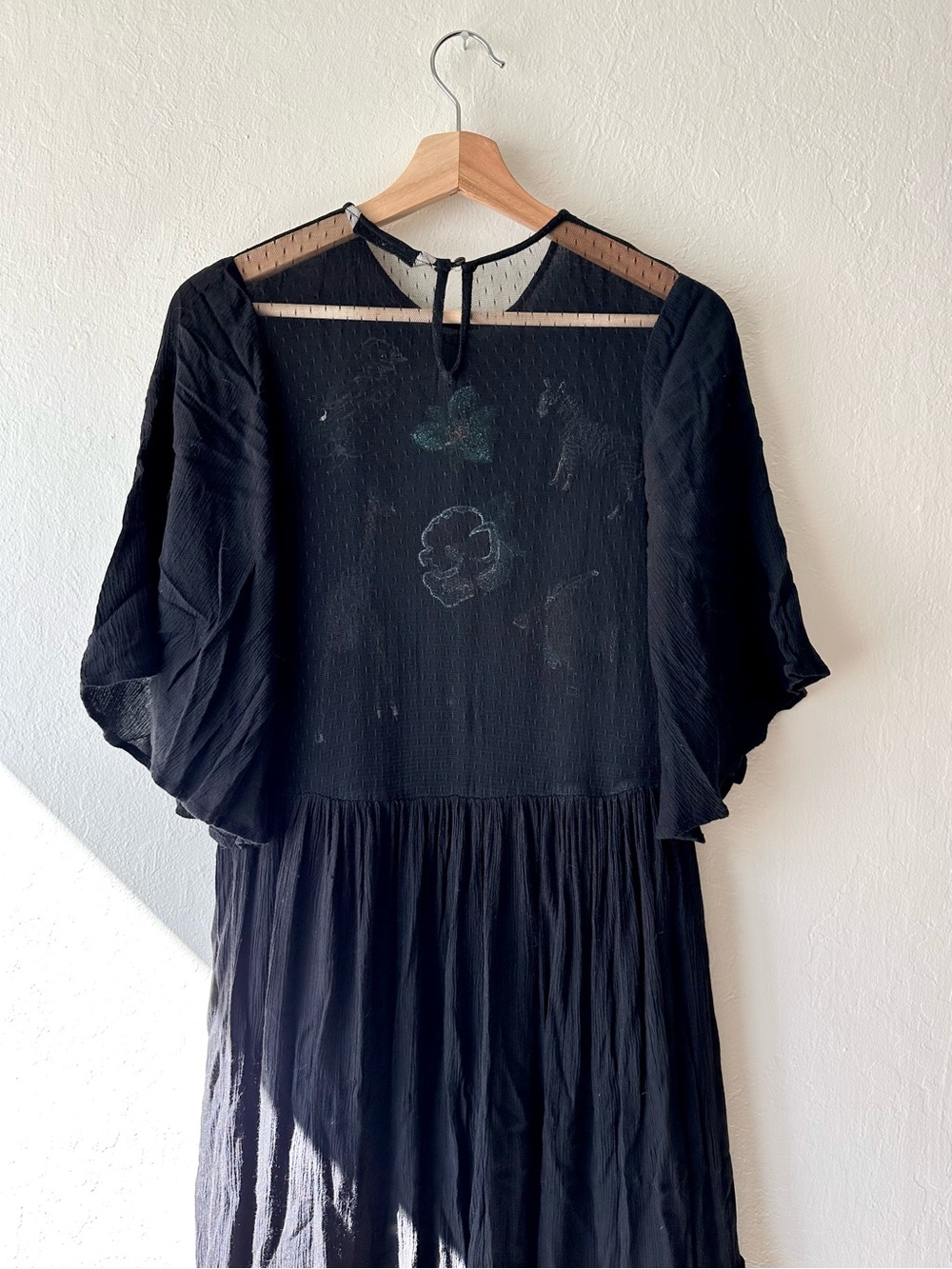 Zara basic 2016 animal embroidered black maxi dress oversized small sheer back - Picture 10 of 11